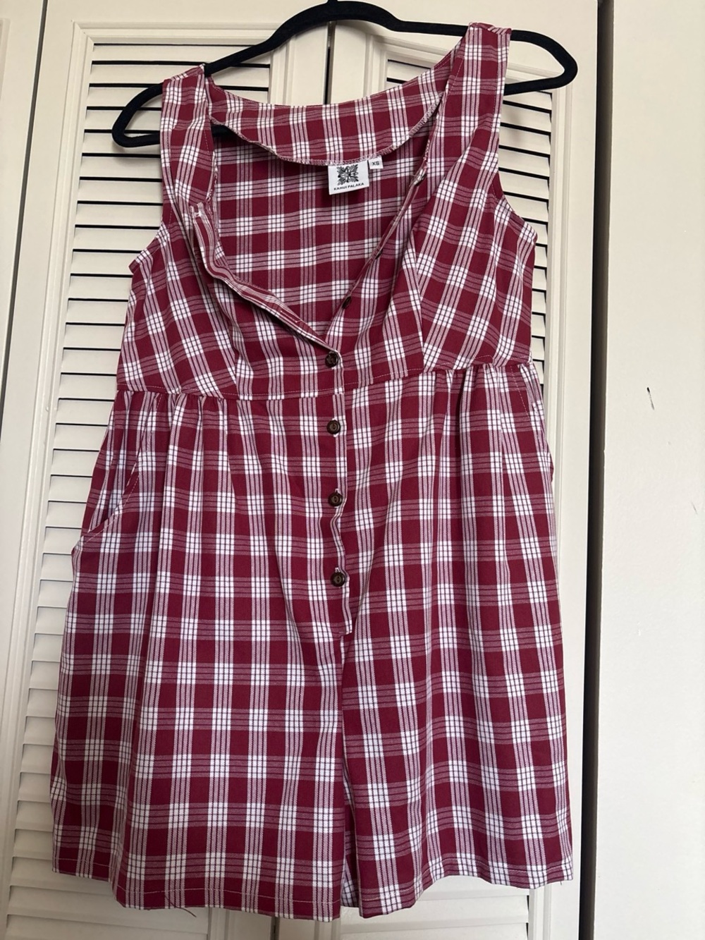 Kahui Palaka Red & White Romper with Pockets